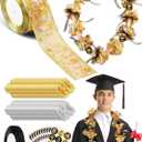 Extpro 10 Sets Graduation Candy Lei Making Kit, DIY Candy Lei Tubing Include 49ft Candy Lei Bags 147.6ft Ribbon 300Pcs Flower Pieces 10 Sheet Stickers for Graduation Congrats Celebrating Party (Gold)