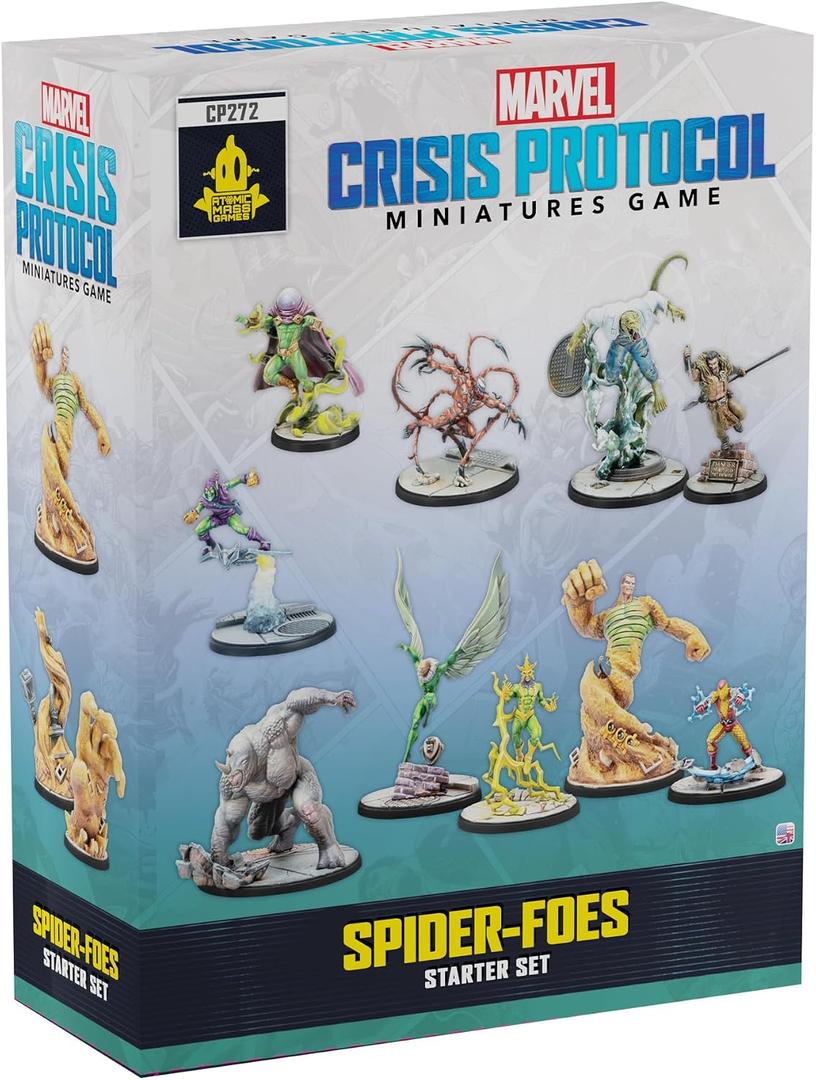 Asmodee Marvel: Crisis Protocol Spider Foes Starter Set - Miniatures Game Starter Set with 12 Figures, Stat & Tactic Cards, Dice, Tools & Tokens, Ages 14+, 2 Players, 90 Min Playtime