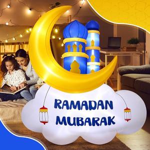 5.9FT Ramadan Inflatable Outdoor Decorations Moon Eid Mubarak Inflatables Blow up Muslim Holy Celebration Decor with LED Lights Muslim Islamic Blow up for Holidays Yard(Chic)