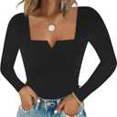 Chunpin Women's Square Neck Notch V Neck Long Sleeve Bodysuit Tops Double Lined Thong Bodysuit (X-Large)