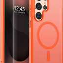SUPFINE Magnetic for Samsung Galaxy S25 Ultra Case with Screen Protector, (Built-in Magnets) (Military Grade Drop Protection) Slim Translucent Shockproof Phone Case,Orange