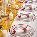 Goodluck 175 Pcs Red Plastic Plates, Clear Plastic Silverware Disposable Plates Set, Include 50 Plates, 25 Pack Pre Rolled Napkins with Silverware, 25 Cups for Party, Christmas, Graduation, Wedding
