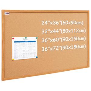Xiwode 36 x 60 Inch Cork Board, 90 x 150 cm Wood Framed Bulletin Board Pin Board, High Density Large Wall Cork Board, No Slipping Push Pins, Vision Board for Classroom Conference Room