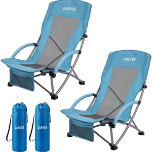Garvee High Beach Chair 2 Pack, Folding Portable Beach Chairs for Adults, Lightweight Extra Wide Seat Chair with Cup Holder, Storage Pocket & Carry Bag for Camping, Beach, Travel