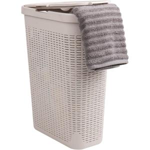 Mind Reader 40L Slim Laundry Hamper, Clothes Basket, Lid, Wicker Design, Plastic, 18"L x 10.4"W x 23.5"H, Ivory