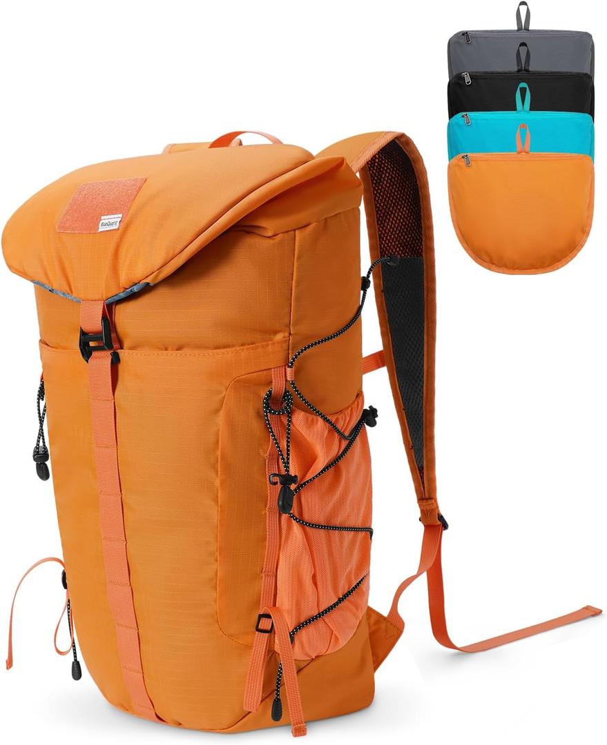 Blue Quartz Hiking Backpack 30L Lightweight Packable Backpack for Travel, Water Resistant Foldable Daypack for Women Men, Orange