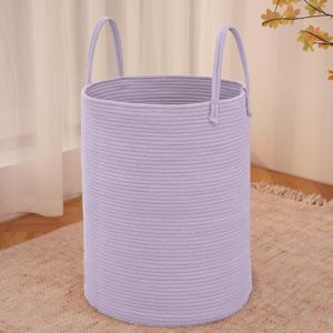 JMvicyroam Large Woven Laundry Basket Hamper,60L Cotton Rope Storage Bin for Blankets,Toys and Clothes,Decorative Tall Nursery Hamper for Living Room,Baby Nursery,Bathroom and Bedroom,Purple