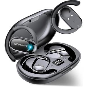 Open Ear Headphones, Wireless Bluetooth 5.4 Earbuds with Big Earhooks, Ultra-Comfort Open Ear Earbuds, 58 Hours HD Stereo Sound Over Ear Earphones, IP7 Waterproof Headset, Deep Black