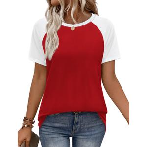 WIHOLL Womens Summer Tops Color Block Short Sleeve Raglan Shirts Spring Fashion Clothes Vacation Outfits Large