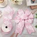 Floral Wired Edge Ribbon Roll Pink Flower Chinoiserie Fabric Ribbon for Wreath Bow Making DIY Crafts Gift Wrapping, 12 Yard