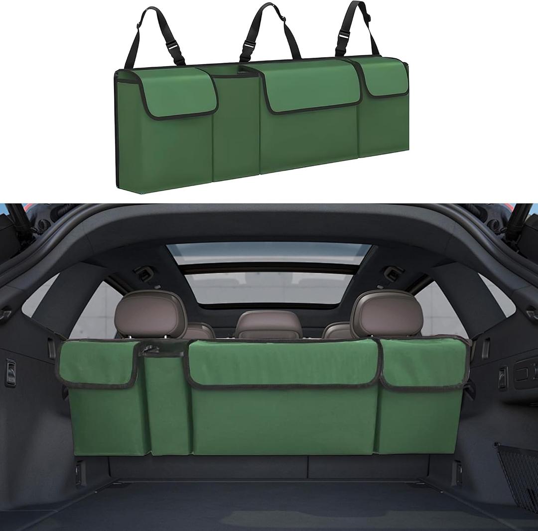 Car Trunk Organizer, Backseat Hanging Large Storage with Adjustable Straps, Waterproof PVC Collapsible Cargo Bag, Car Interior Accessories for Auto SUV MPV (Green)