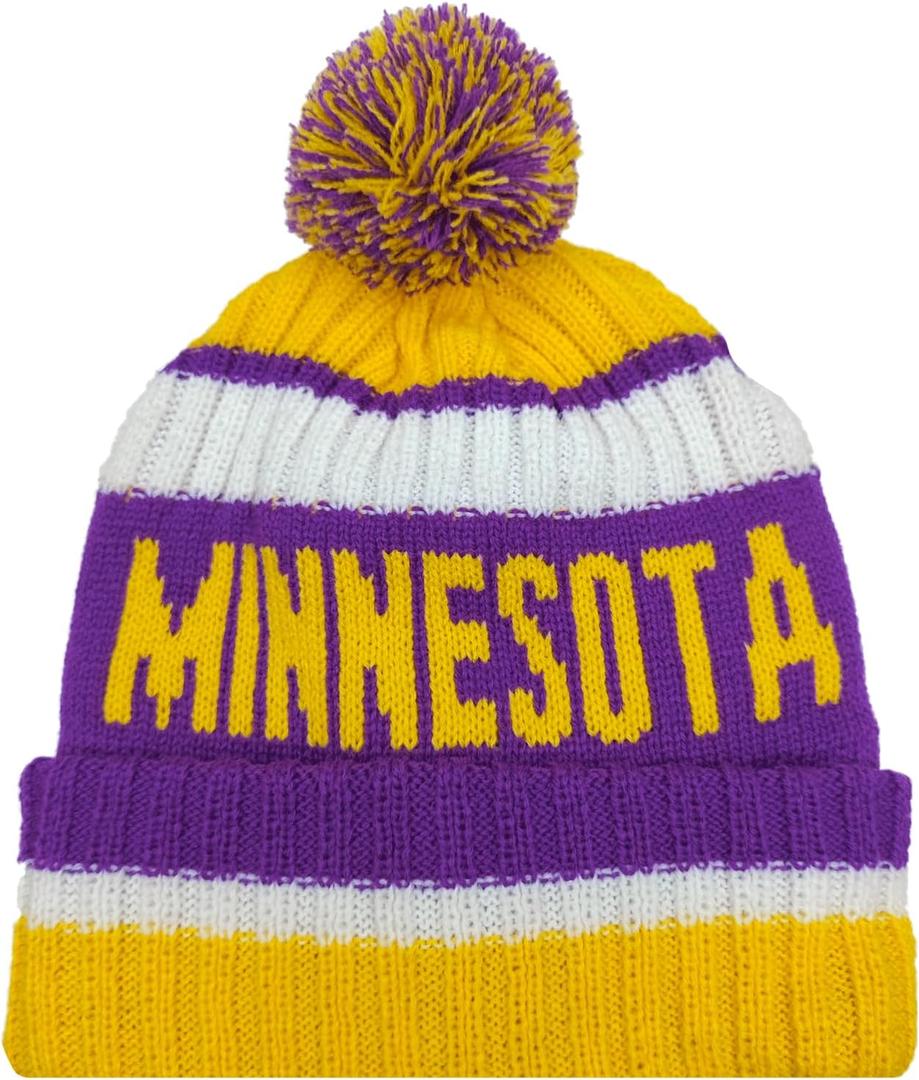 Kids Beanie Hat with Pom,Children Warm Knitted Pompom Hat,Boys Girls Beanie Cap&Winter Hat,Knitted hat Gift for Fans. (Minnesota)