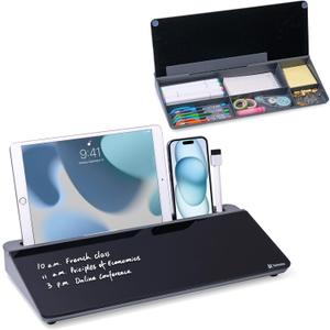 Varhomax Glass Desk Whiteboard with Storage, Desktop Organizer to-do List Memo Notepad Dry Erase White Board for Home Office and School Supplies (Gray&Black)