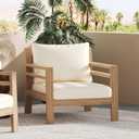 Merax Outdoor Acacia Wood Club Chairs with Beige Cushions, Light Teak Finish, Outdoor Acacia Wood Furniture for Garden, Porch, Backyard, Balcony (1 Pieces)