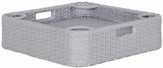 for Grey 24 in. x 24 in. Floating Tray for Pool Wicker Serving Table Aluminum Frame Breakfast Tray for Swimming Pool
