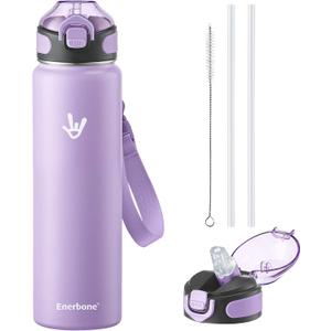 Enerbone 32 oz Insulated Water Bottle, Stainless Steel Bottle with Carrying Strap, Double-Wall Vacuum Insulation Design, Leakproof Sports Bottle with Straw, Keep Drinks Cold or Hot for Hours (Lilac)