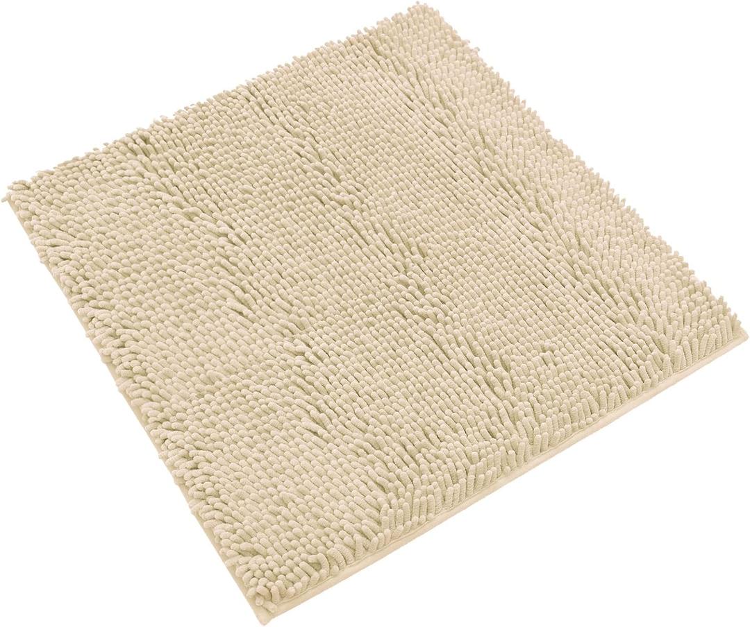 Non-Slip Bath Rug,12 x 12 Extra Soft Microfiber Bedroom Shag Carpet with Anti-Slip Backing,Water/Dust Absorbent Fast Dry Shower Mat,Sound Insulated Stairs Pad,Machine Washable (Beige)