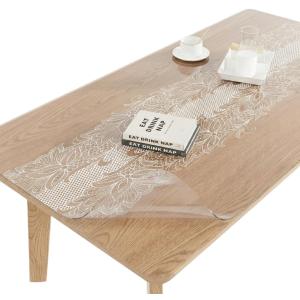 Crystal Clear Plastic Table Cover Protector with Lace Pattern, 42" x 78"