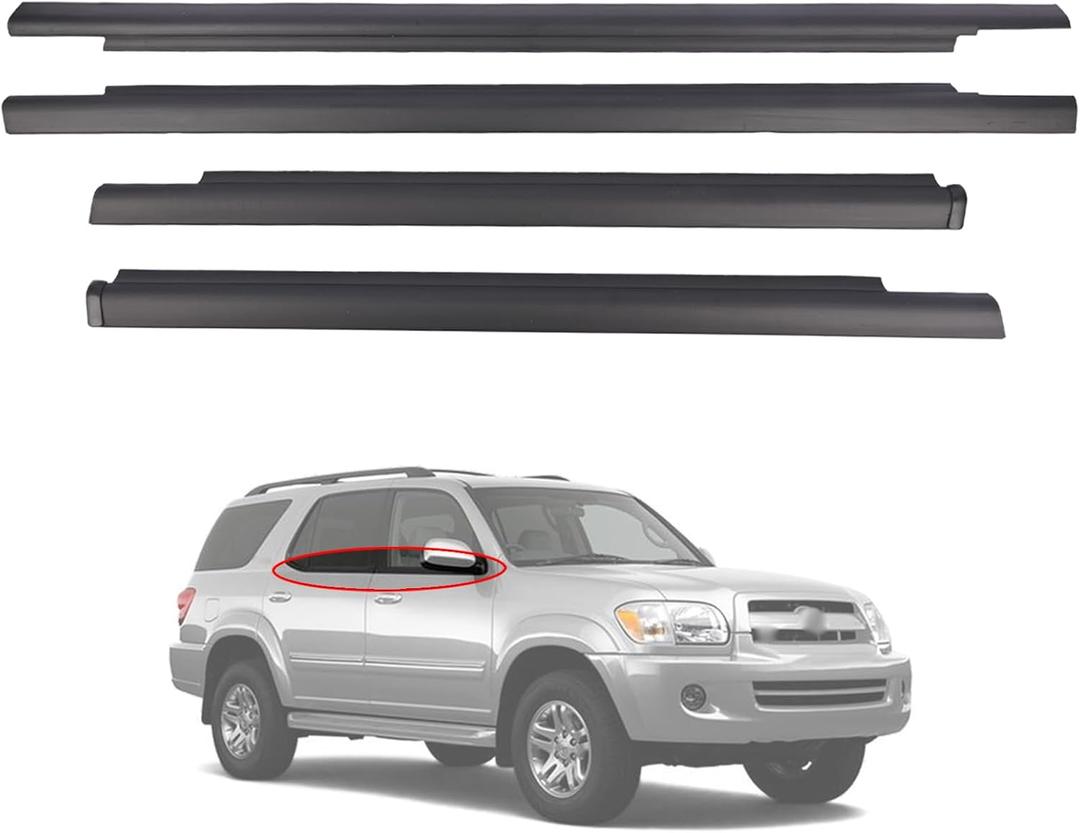 4pcs Outside Window Seals Weatherstrip Trim Molding 75710-0C010 75720-0C010 Compatible with Toyota Sequoia 2001 2002 2003 2004 2005 2006 2007 Rubber Seal Moulding Strip
