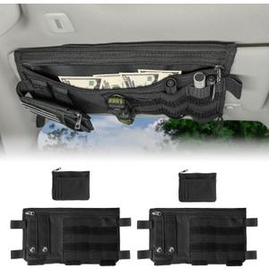 Car Sun Visor Organizer, Double Sided Visor Organzier with Card Pouch for Cars, Trucks, Vans, Multi-Functional Sunglass Holder, Tactical MOLLE Accessories, 2-Pack