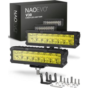 NAOEVO 6 Inch LED Light Bar, 50W 4000LM LED Off Road/Fog/Driving Lights, Spot & Flood Combo for Trucks, Cars, Boat, ATV, UTV, 2 Pcs (Yellow&Green)