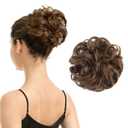 BARSDAR 100% Human Hair Bun Extension - Real Human Hair Brown Messy Bun Scrunchie for Women - Elastic Wavy Chestnut Brown Updo Extensions Soft Fluffy Natural Looking Chignons Hairpieces Daily