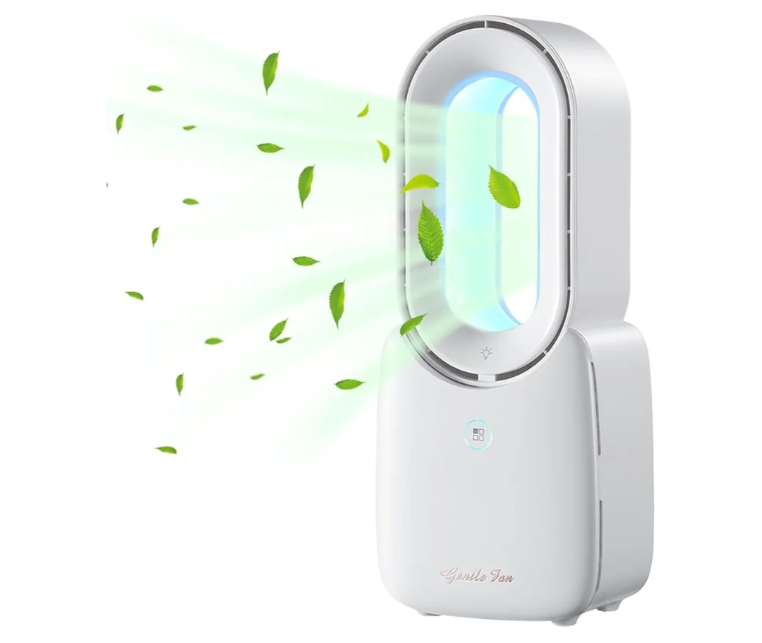 let'me Desk Fan, Portable Bladeless Fan 11.8 inch Small Personal Cooling Fan with 5 Colors Touch Control LED Light, Quiet Table Fan for Office, Home, Bedroom