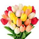 MACTING 30PCS Artificial Tulip Flowers 13.7" Real Touch Fake PU Tulips Bouquet Faux Flowers for Floral Arrangements Table Centerpiece Kitchen Indoor Outdoor Spring Summer Decor (Multi Colors-1)