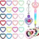 Ferreve 24 Pcs 42 mm Heart Acrylic Focal Frame Loop with 2 Holes for DIY Beaded Pen Keychain Focal Bead Loop for Pen Jewelry Making Bracelet Car Necklace Craft Hanging