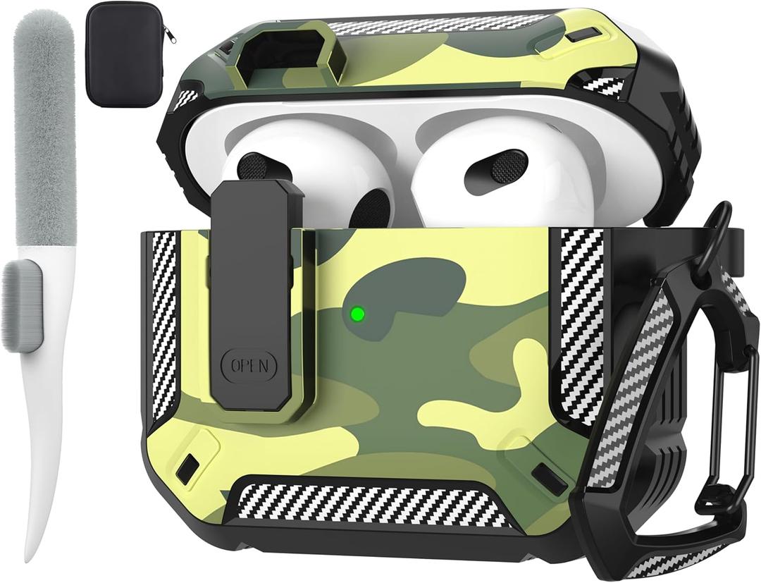 Maxjoy for AirPods 3rd Generation Case, AirPods 3 Case Cover with Lock AirPod3 Generation Protective Cases Gen 3 Shockproof Cover with Keychain Compatible with AirPod 3rd Generation, Rainforest Camo