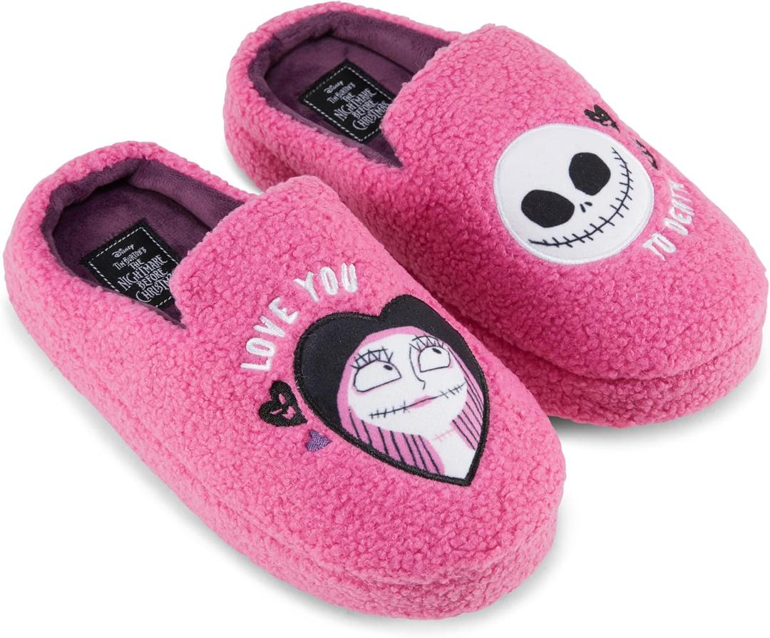 Disney Ladies Nightmare Before Christmas Slippers - Ladies Classic Jack Skellington Slip On House Slippers Slip On Slides Shoes (9-10, Pink)