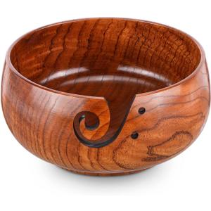 Wooden Yarn Bowl, Knitting Yarn Bowl with Holes Storage Handmade to Prevent Slipping, Perfect Yarn Bowl for Crocheting and Knitting Mothers Day Gift 6" x 3" (Classic)