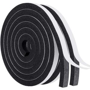 MAGZO Weather Stripping Door Seal, 1/2 Inch Wide X 1/2 Inch Thick Adhesive Foam Tape Soundproof Weatherstripping for Windows, 2 Rolls Total 13FT Black