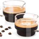 2Pcs Espresso Cups, Coffee Bar Accessories 4Oz Stackable Double Spouts Espresso Shot Glass, Clear Coffee Cups with Handle, Espresso Accessories for Coffee Bar