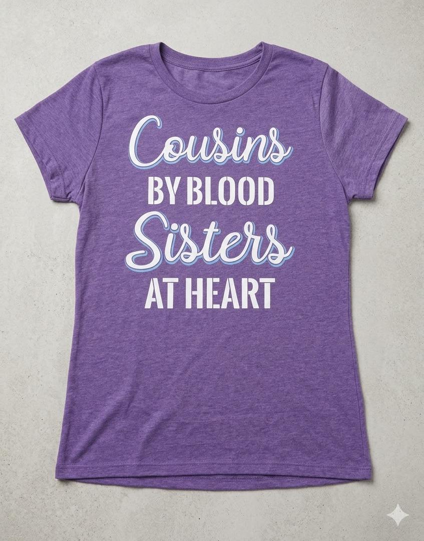 Cousins By Blood Sisters At Heart For Best Cousins T-Shirt, Purple, Size M