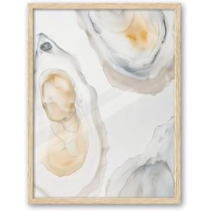 iHery Natural OAK Wood Abstract Coastal Oyster Framed Wall Art, 12x16 in Canvas Wall Art Hamptons Style Beach House Decor, Abstract Bathroom Decor Set of 1 For Bedroom Living Room
