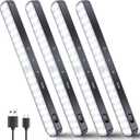 Ferswe Closet Lights Motion Sensored, Battery Level Display, Under Cabinet Lights Rechargeable, Dimmable Touch Control, 60 LED Motion Sensor Cabinet Light for Kitchen, Closet, Shelf(4 Pack) (Cool White 6000K)