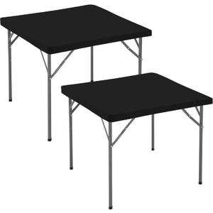 Fitted Square Tablecloth 42x42 Inch-2 Pack Black Elastic Spandex Table Covering-Small Stretch Card Folding Table Cloths Topper Cap for Kitchen Dining Picnic Patio Outdoor Party Tables
