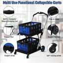 Collapsible Shopping Cart with 2 Bins Grocery Cart on Wheels Multi Use Two Tier Folding Cart for Farmers Market,Kitchen,Grocery Shop