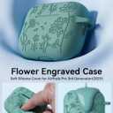 6 x for AirPods Pro 3 Case (2025) with Cleaner Kit,Cute Flower Engraved Soft Silicone Protective Case Cover Compatible with Apple AirPods Pro 3rd Generation for Women Men with Keychain,Pine Green