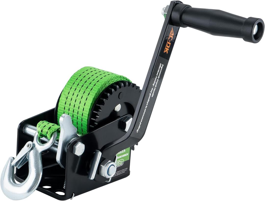 AC-DK 600lbs Heavy Duty Boat Trailer Winch with 19FT Strap, 2-Way Ratchet & 3.2:1 Gear Trailer Winch, Portable Hand Crank Winch for Boat, Truck, Trailer, RV, ATV, Jet Ski