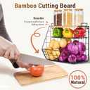 3 Tier Fruit Basket for Kitchen with Bamboo Cutting Board, 2 Set Pantry Kitchen Organizers and Storage, Stackable Wire Wall Basket, Onion Potato Vegetable Storage for Countertop Floor Cabinet Shelf