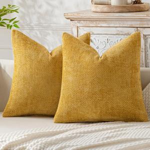 MIULEE Pack of 2 Gold Throw Pillow Covers 18x18 Inch Mustard Yellow Summer Modern Boho Accent Decorative Pillow Covers Soft Chenille Farmhouse Cushion Covers for Home Decor Couch Bed Sofa Living Room