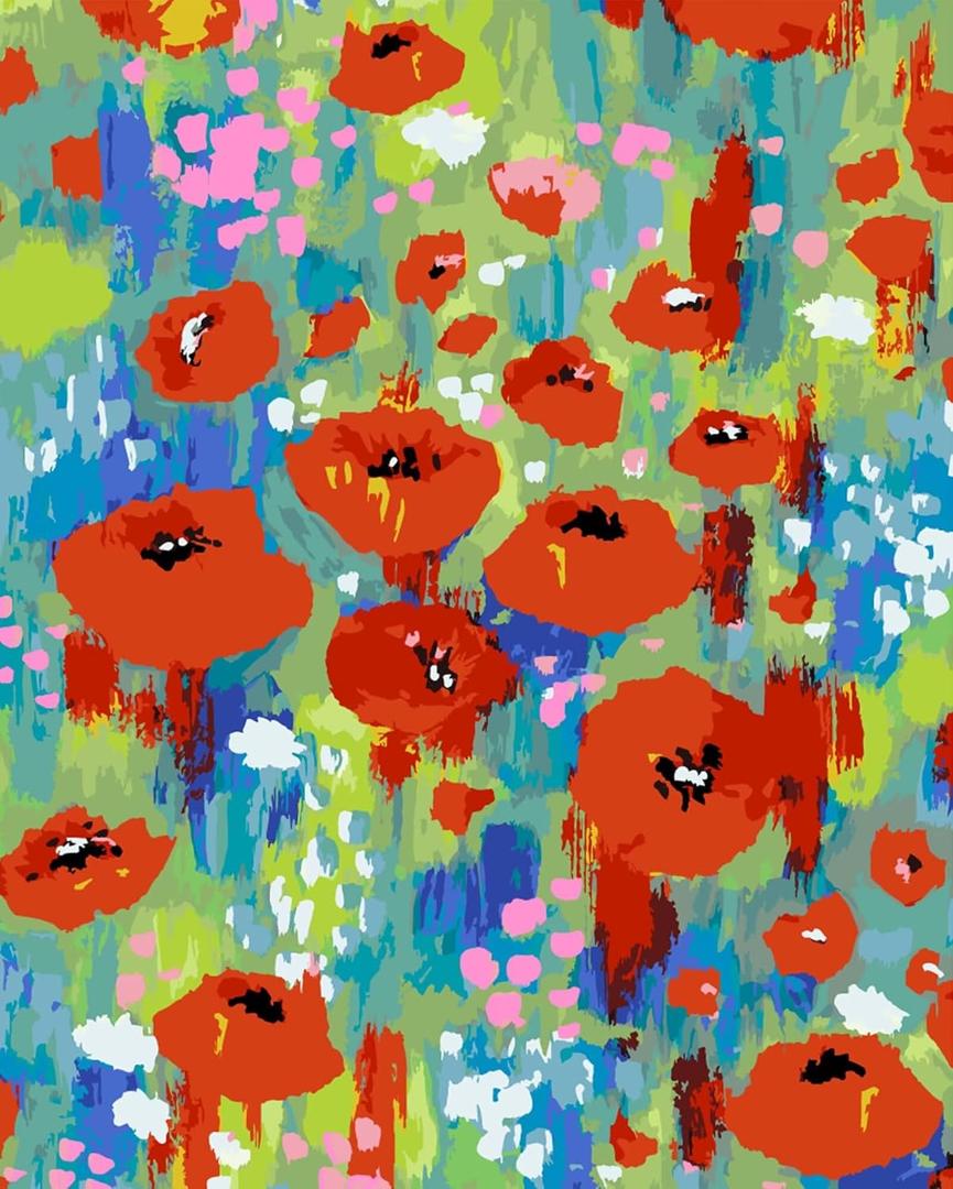 ShineSnow Abstract Colorful Flowers Poppies in Grass Paint by Numbers Painting Kits On Canvas 16x20 inch Colorful Paintworks with Paintbrushes for Adults Beginner DIY Crafts for Women Gift (Red)