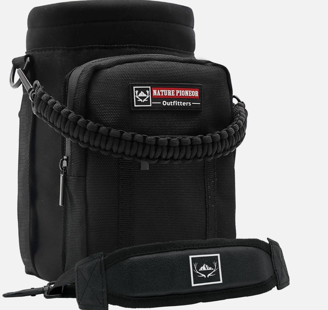 NATURE PIONEOR Water Bottle Holder with Adjustable Strap - 25/32/40oz Insulated Water Bottle Carrier Sling Sleeve with Paracord Handle & 2 Storage Pockets, Hiking, Camping, Gym
