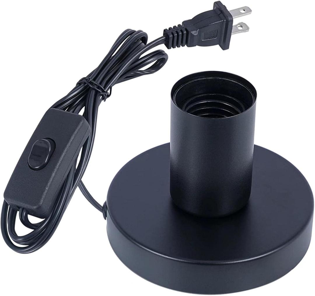 Industrial Table Lamp, Small Polished Metal Desktop Light Socket Base, Vintage E26/E27 Edison Screw Light Bulb Holder, 5.57ft Cord with On/Off Switch and US Plug (Black Color) (1 Pack)