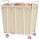 Hoctieon Large Laundry Cart with Wheels, 400L Heavy Duty Laundry Basket Organizer, Rolling Hamper Sorter for Clothes Storage, Industrial Dirty Clothes Hamper for Home & Hotel, Beige