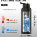 40oz Insulated Water Bottle (Cold for 48 Hrs),BPA Free&Leak Proof,Stainless Steel Water Flask,Water Jug with Straw Spout Lids for Gym,Hiking,Travel,Black