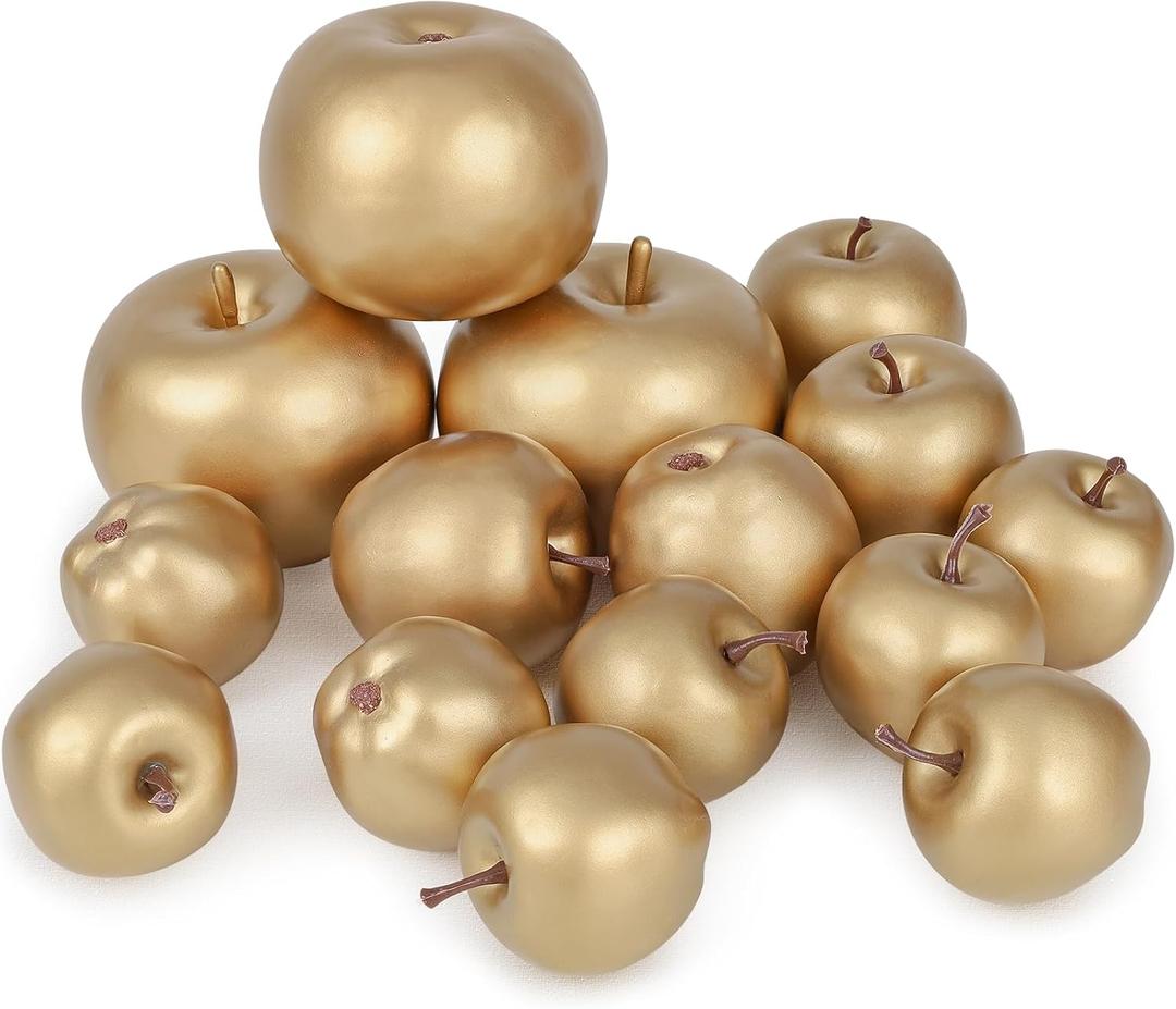 8 Pcs Artificial Gold Apples Fruits,Decorative Fake Fruits Sets,Plastic Faux Apples for Christmas Home Kitchen Table Decoration