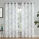 Beauoop Floral Linen Semi Sheer Curtains 84 Inches Long 2 Panels for Living Room Bedroom Grey Farmhouse Flower Patterned Light Filtering Textured Grommet Top Window Treatments Drapes, 50x84 2 Set